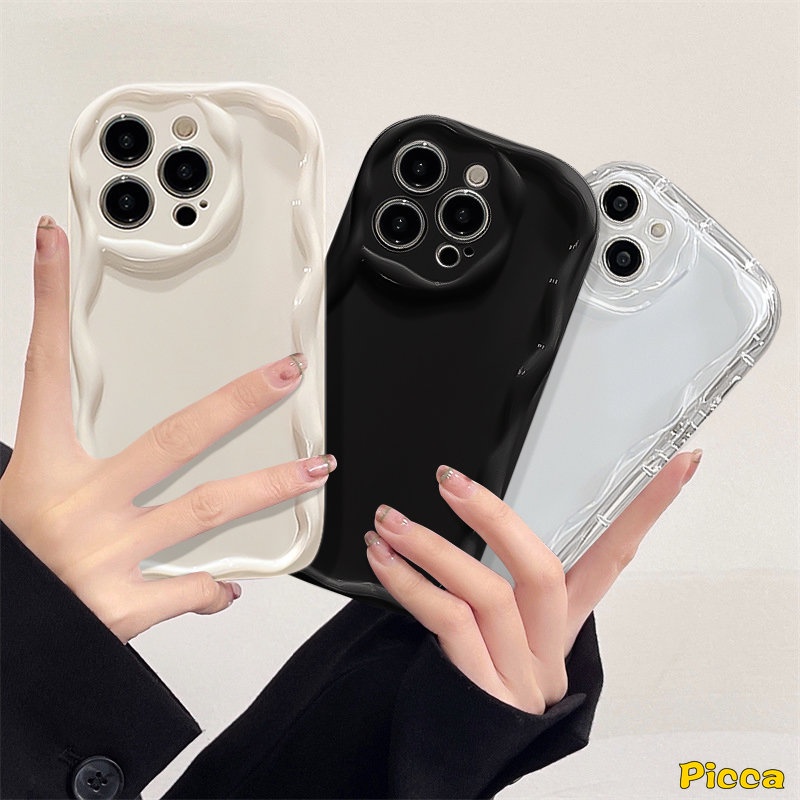 Casing Untuk Realme C55 5 5i 6i 7i 5s C12 C21Y C35 C15 C25 C25Y C33 C31 C11 C20 C17 C25s C30 C21 C20A C3 Fashion Bingkai Gelombang Cat Air Sederhana Bantal Halus Glossy Soft Case