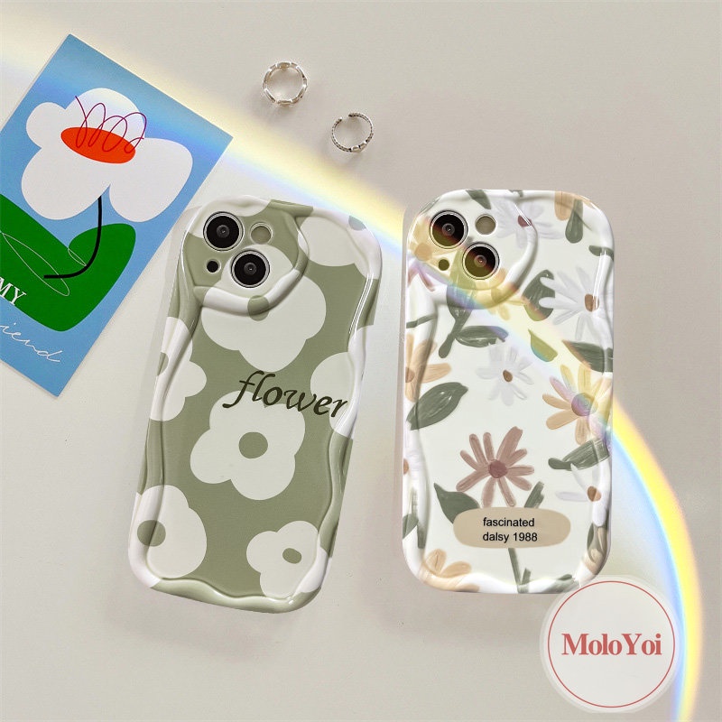 IPHONE Casing 3D Wavy Curved Edge Glossy Kompatibel Untuk Iphone6 7 6s 8plus 7Plus XR X XS Max 11 13 14 12 Pro Max SE 2020 Fresh Flowers Soft Tpu Rose Floral Cover