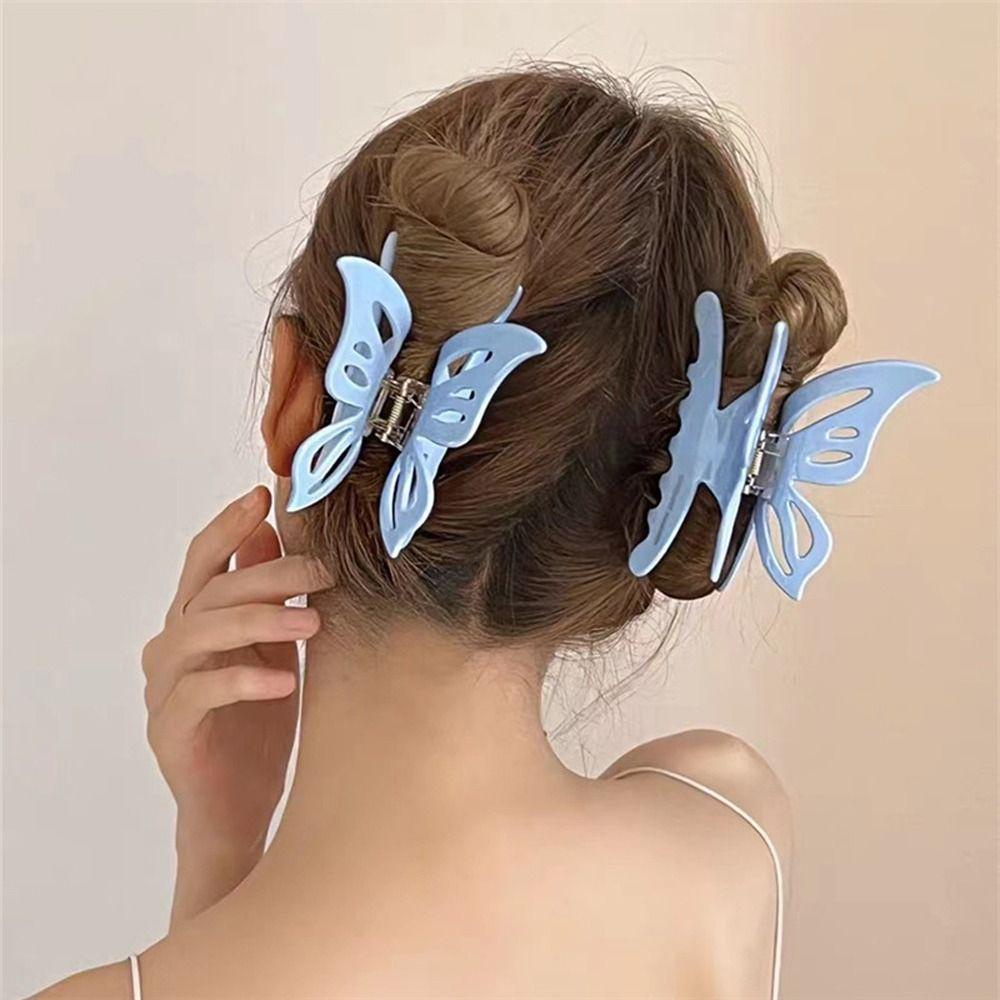 Needway   Butterfly Hair Claw Elegan Stylish Hiasan Kepala Jepit Rambut Hewan Perempuan Jepit Rambut Plastik Gaya Korea Besar Hairgrips