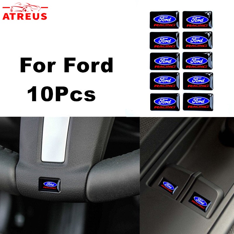 10pcs 3D Stiker Mobil Setir Pintu Jendela Saklar Tombol Lencana Dekorasi Aksesoris Mobil Untuk Ford Fiesta Ranger Ecosport Focus Everest Mustang Escape