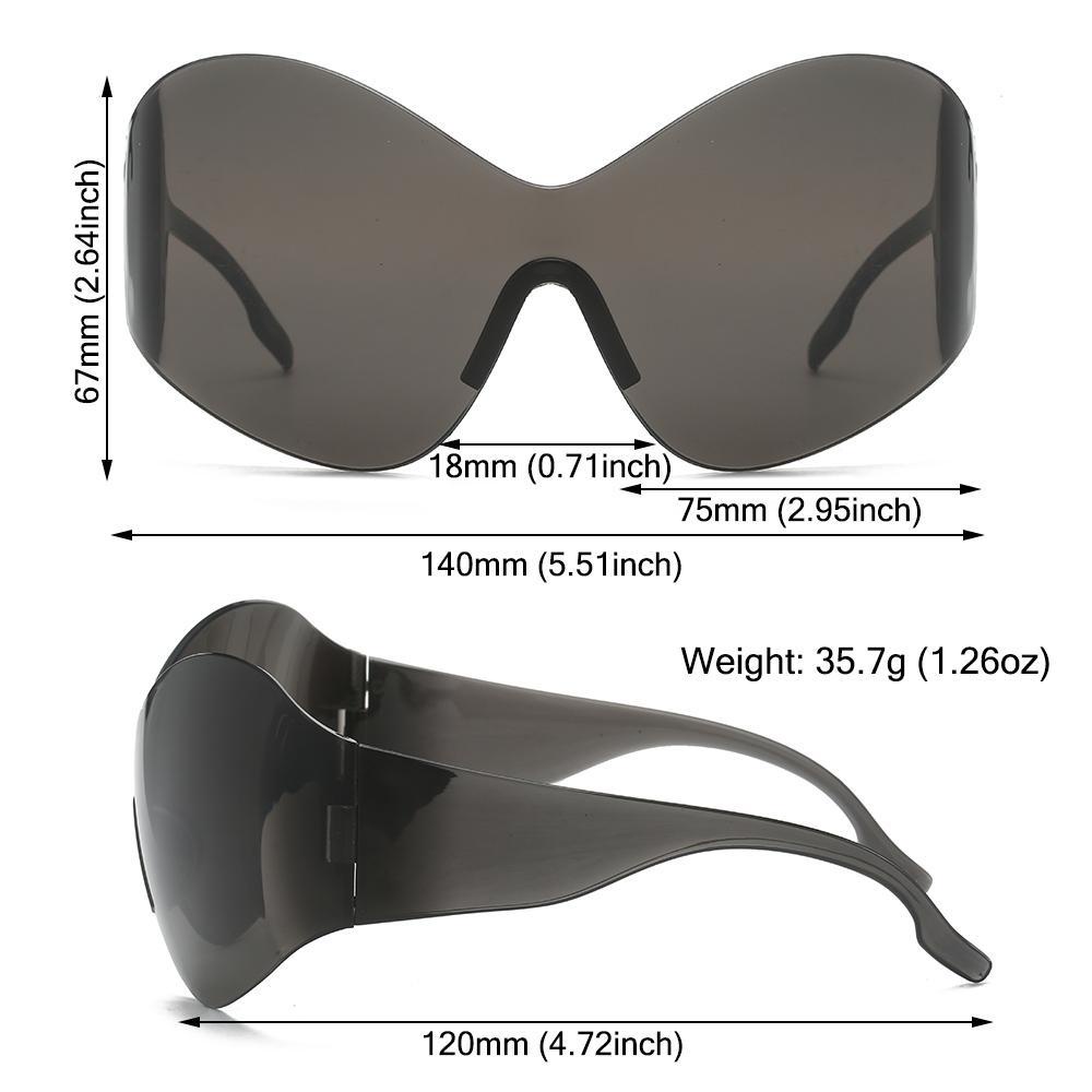 Lily Oversized Futuristik Sunglasses Cycling, Travel Untuk Pantai, Outdoor UV400 Protection Shades Black Sun Glasses