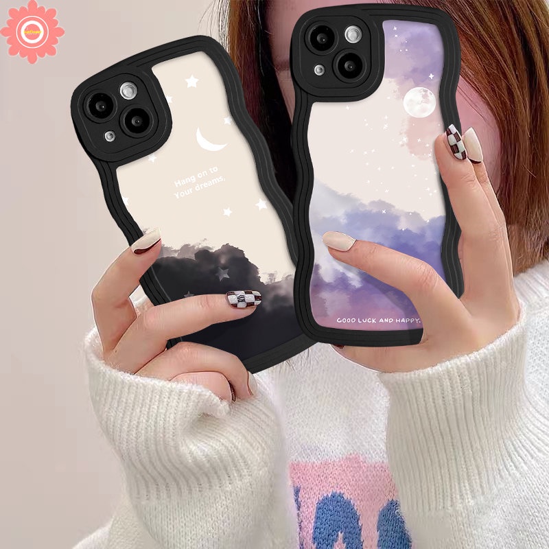 Casing Untuk Realme C53 C25 C12 C21Y C15 C35 C55 C25Y C33 C30 5 8Pro 9i 7 9 Pro+7i 5s 8i 5i 6i 8 10 C11 C20 C25s C3 C17 Couple Wavy Edge Fantasy Starry Sky Star Moon Silikon Sarung