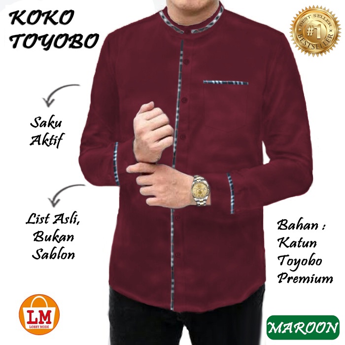 Baju Kemeja Koko Pria Lengan Panjang Toyobo List Kotak