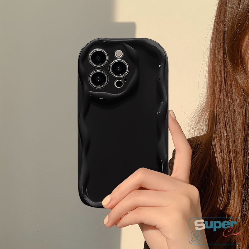 Casing Cat Air Simple Solid Untuk Realme C31 C55 C12 5c35 C21Y C25 C25Y 9i 6i 7i 5i 5s C33 C20 C15 C3 C30 C25s C11 C21 C17 C20A 3D Braket Kupu-Kupu Tepi Bergelombang Lengkung Soft Cover