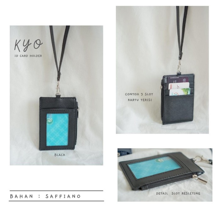 

✨BESTSELLER✨ - ID CARD HOLDER NAME TAG / LANYARD GANTUNGAN / DOMPET KARTU KULIT - KYO - BLACK- 1.2.23