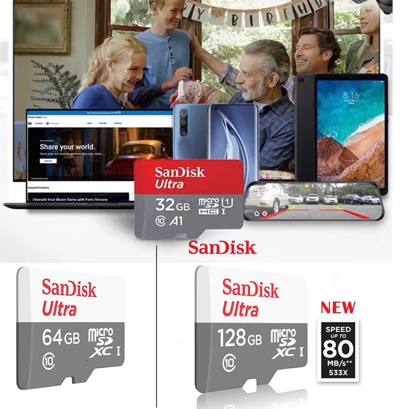 Sandisk Ultra Class 10 TF Micro 512GB 256GB Kartu TF 8GB 16GB 32GB 64GB 128GB Memory Card