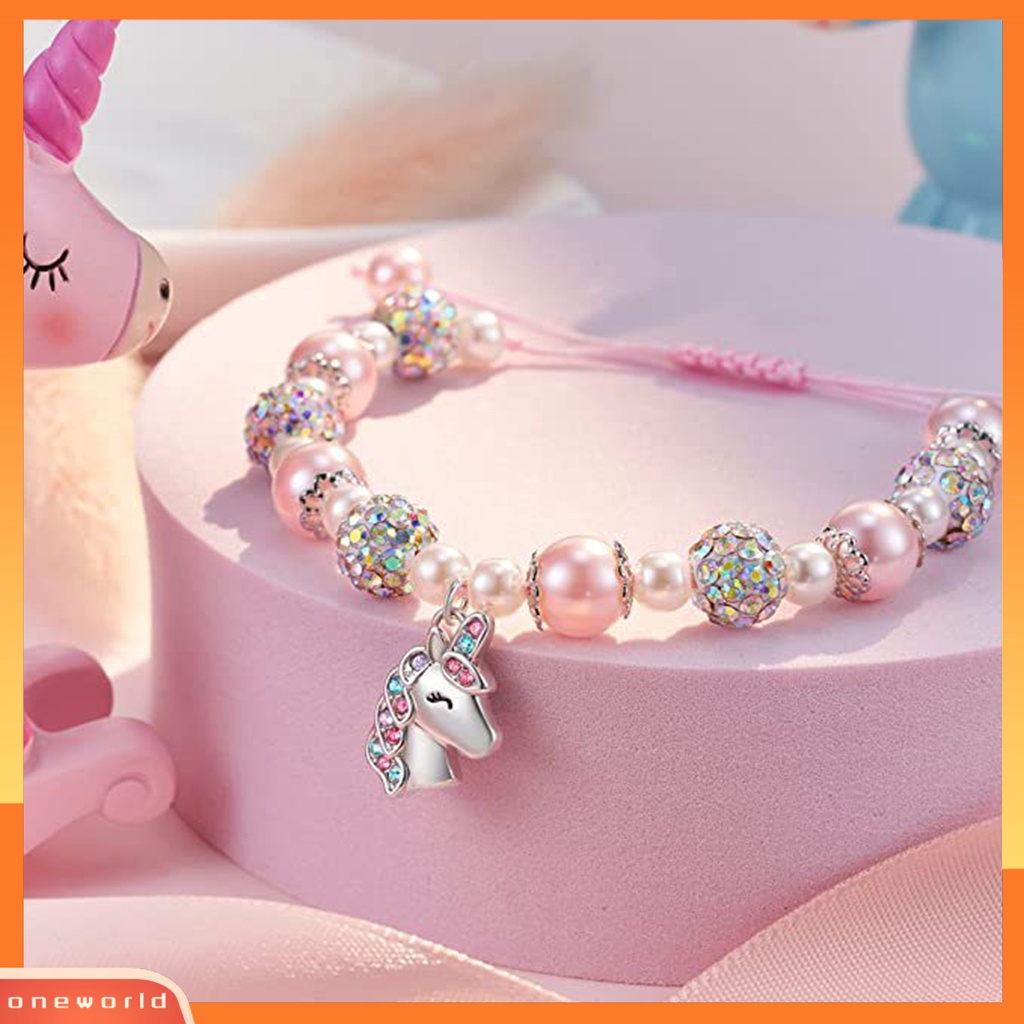 [ONE] Gelang Manik-Manik Kartun Panjang Adjustable Wanita Bangle Dengan Liontin Berkilau Perhiasan Berlian Imitasi Untuk Gadis Wanita