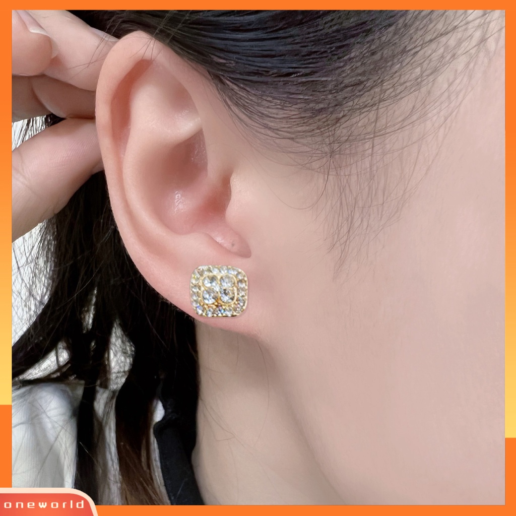 [ONE] 3 Pcs/Set Cincin Pengantin Electroplating Bentuk Geometris Mengkilap Mewah Menawan Dress Up Pengerjaan Halus Gaun Pernikahan Berlian Imitasi Stud Anting Kalung Set Perhiasan Aksesori