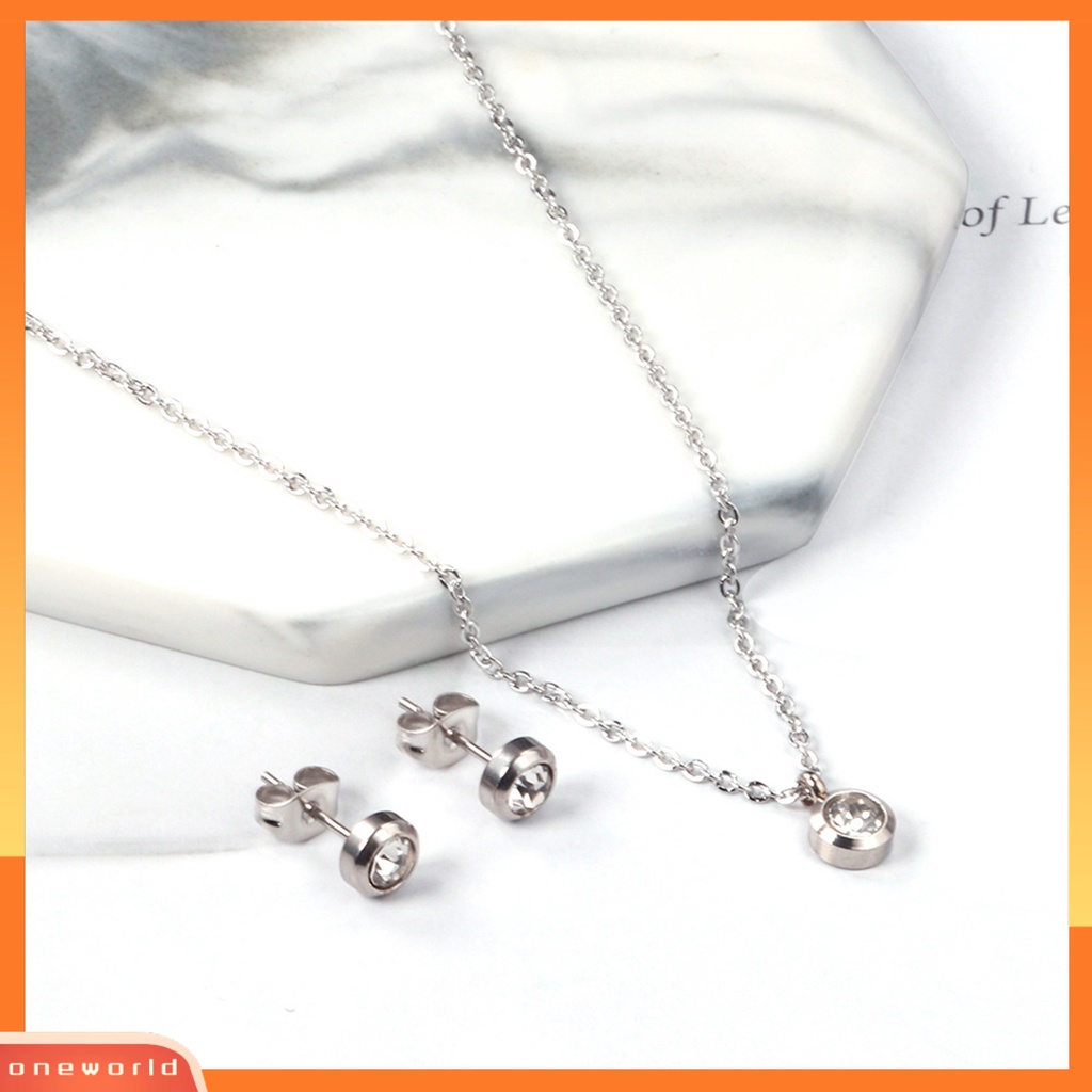 [ONE] 1set Kalung Anting Dengan Gaya Klasik Minimalis Liontin Bulat Set Perhiasan Untuk Wanita Kalung Dan Anting Kristal Imitasi
