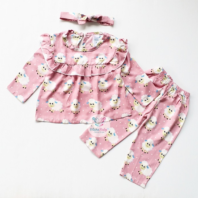 Plazababyku MX LOLLITA SETELAN BANDO setelan bayi motif bunga yang lucu free headband