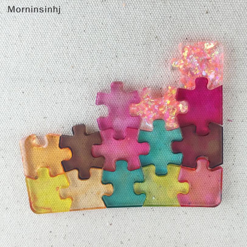 Mornin 4Pcs /set Silikon Puzzle Liontin Cetakan DIY UV Resin Keyring Cetakan Membuat Perhiasan id