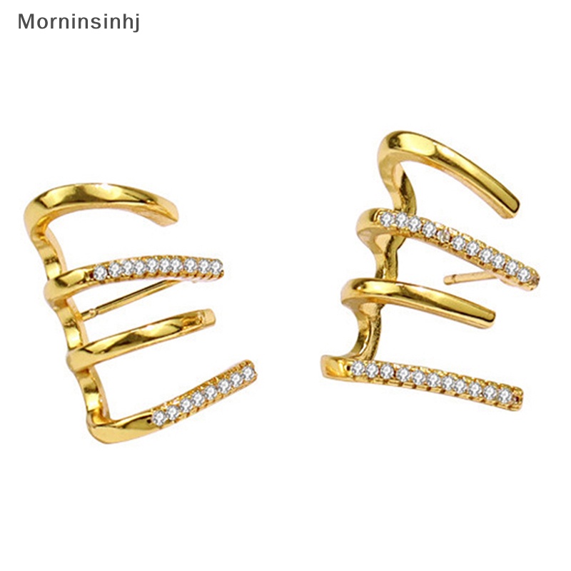 Mornin 1pasang Anting Elegan Lucu Earing Claw Ear Hook Clip Stud Earrings Untuk Wanita Cabang Empat Kristal Warna Emas Anting Telinga Perhiasan Fashion id