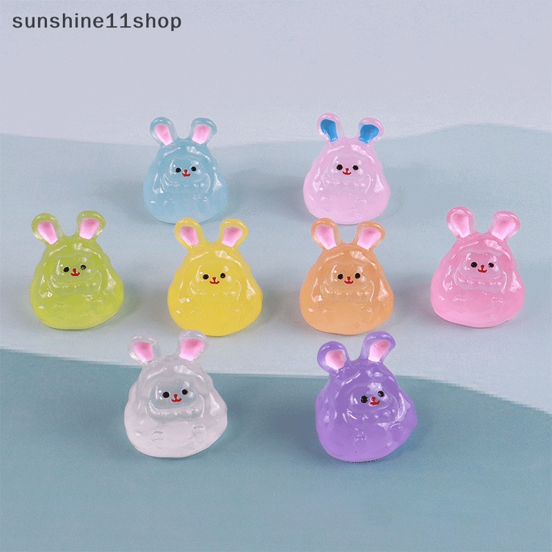 Sho 2pcs Miniatur Boneka Kartun Kelinci Bercahaya Lucu Resin Bunny Ornamen Mobil Dekorasi Rumah N