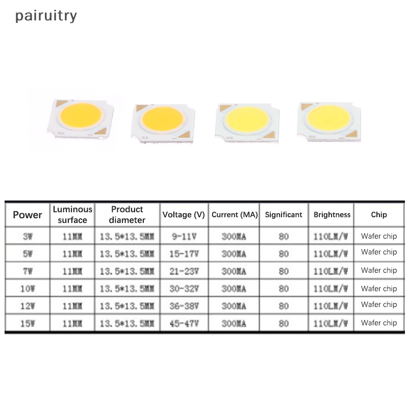 Prt 5PCS LED Bridgelux Chip Cob3 /5 /7 /10 /12W 13*13mm 300mA Kualitas Tinggi Kecerahan Tinggi Untuk Reparasi Tabung Lampu Sorot Bohlam PRT