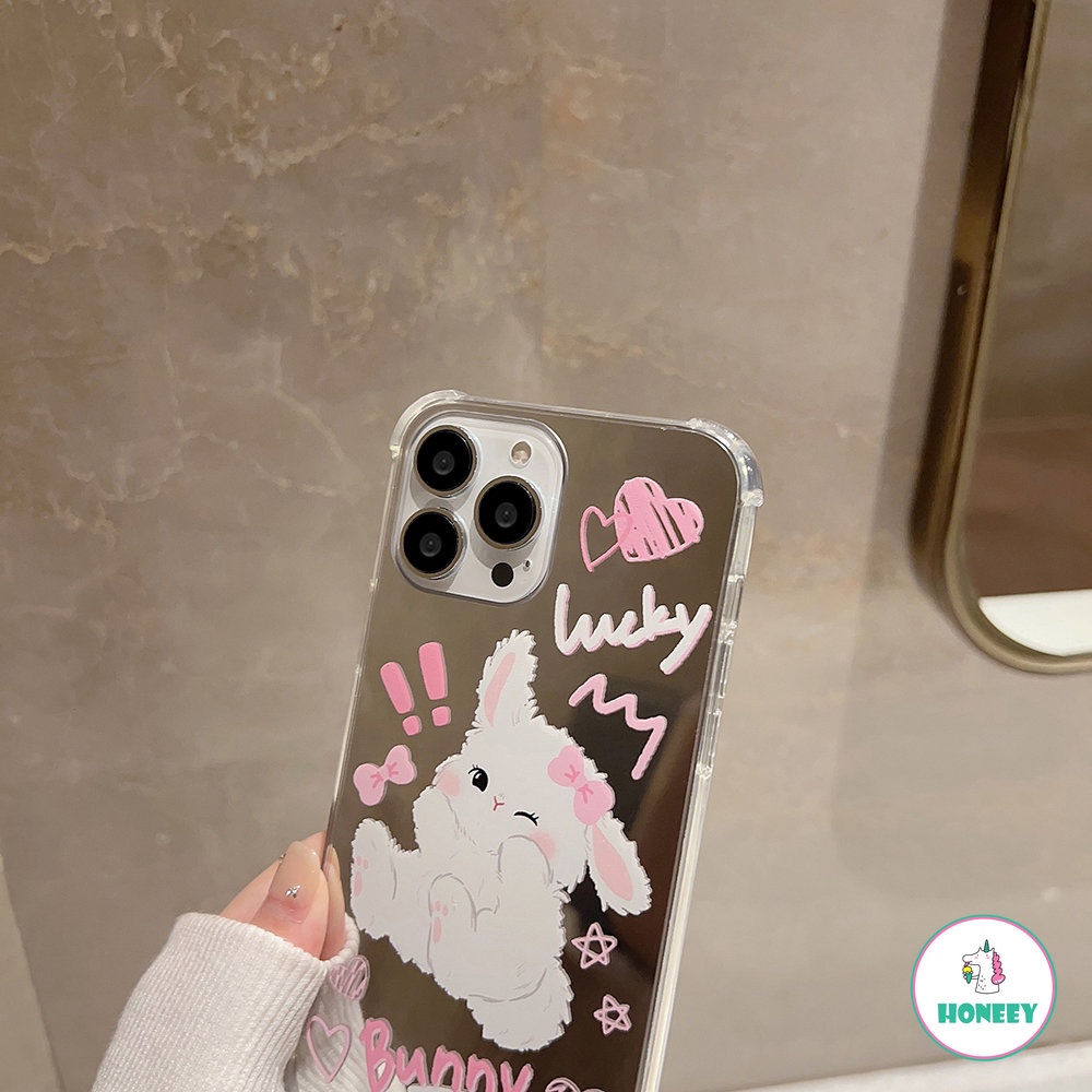 IPHONE Pink Dasi Kupu Kelinci Cermin Gadis Manis Phone Case Untuk Iphone14 13 12 11 Pro Max Xr Xs 7 8plus Case Lucu Manis Kartun Art Cover