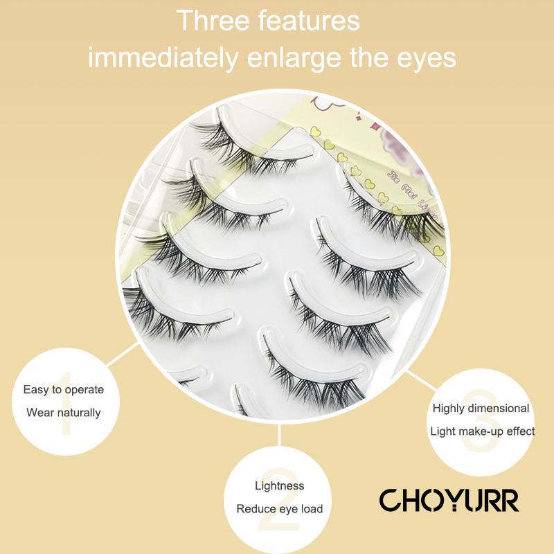 【COD】5 Pasang / Set Bulu Mata Palsu Korean Cat Eye Eyelashes Douyin Makeup Air False Eyelashes Comic Eye -CH