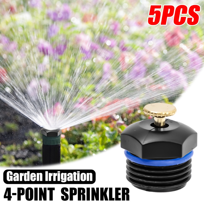 5pcs Sprinkler Set Irigasi Ulir 4 Titik/ Hitam360° Watering Spray Nozzle Alat Berkebun Rumah Tangga