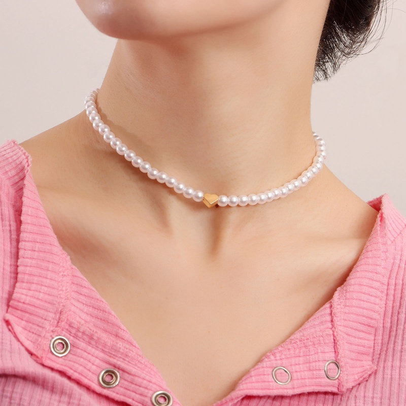 Trend Perhiasan Elegan Pernikahan Mutiara Hati Kalung Untuk Wanita Fashion Putih Imitasi Pearl Choker Necklace