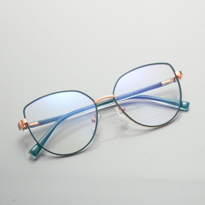 (YUZHU) Western Fashion Optik Kacamata Bingkai Logam CP Mortise Dot Cat Anti Cahaya Biru Eyeglasses