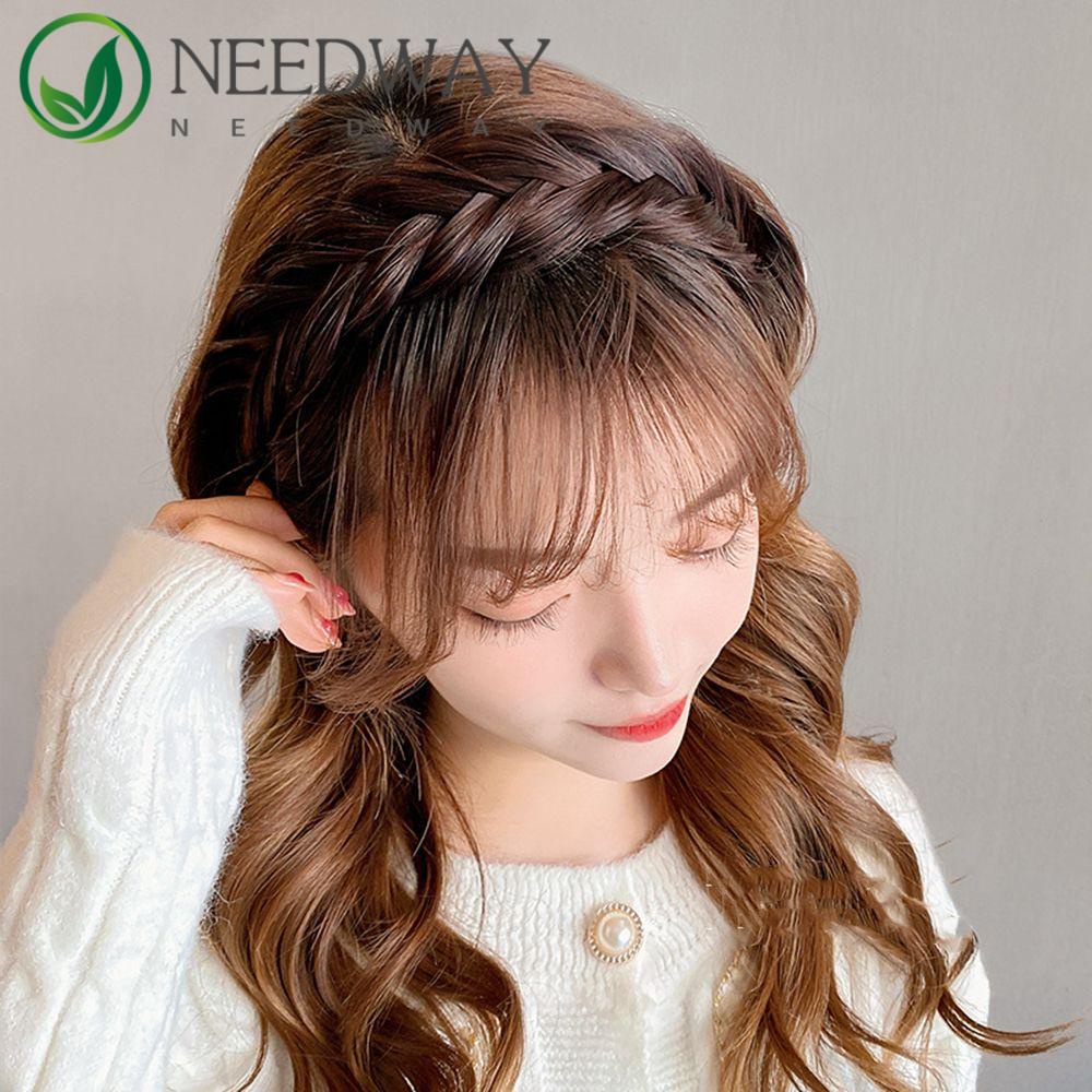 Needway   Wig Bando Lucu Manis Memutar Dikepang Non-slip Cuci Muka Bando Bertepi Lebar Perempuan Ikat Rambut