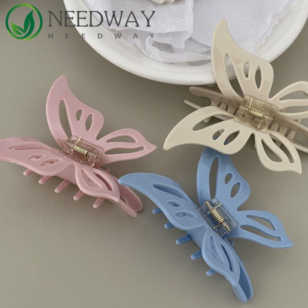 Needway   Butterfly Hair Claw Elegan Stylish Hiasan Kepala Jepit Rambut Hewan Perempuan Jepit Rambut Plastik Gaya Korea Besar Hairgrips