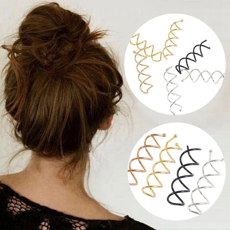Klip Spiral Bentuk Tetap Kepala Bola Pengeriting Rambut/ Alat Styling Rambut DIY/ Ornamen Elegan Klip Rambut Garpu