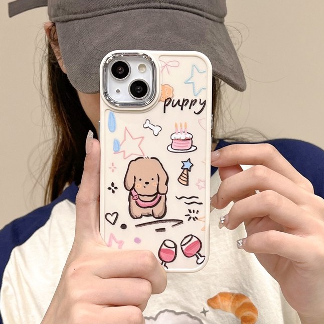 All New Electroplated Camera Skin Silicone Soft Case IPhone 11 12 13 14 Pro Max Women's Fashion Gift Cute Cartoon Phone Case Pet Dog CAKE