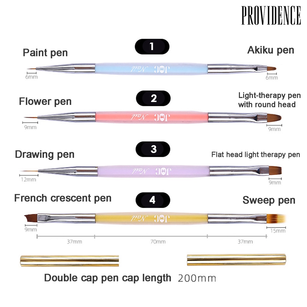 Providence Nail Art Pen Grip Nyaman Batang Akrilik Fleksibel Lembut Bulu Nilon UV Gel Desain Kutek Multifungsi Kepala Ganda Brush Pen Perlengkapan Salon Kuku