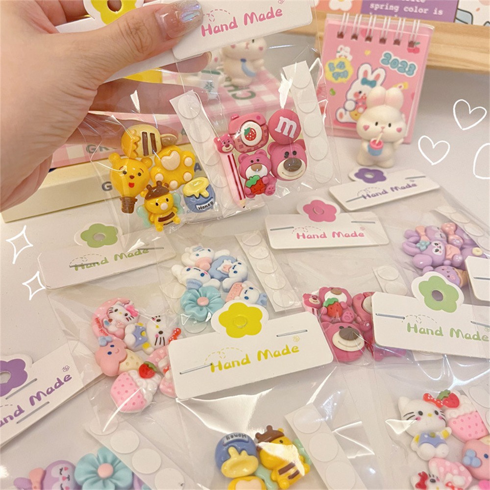 ღ 5pcs Sanrio Kartun 3d Stereo Stiker Gelas Air Ponsel Case Kreatif Diy Handmade Dekoratif Resin Patch Untuk Aksesoris Dekorasi Rumah