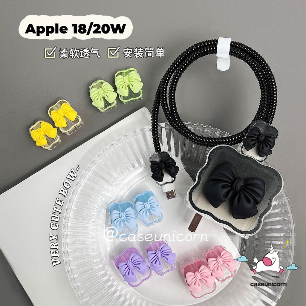 3d Macaron Warna Permen Manis Busur Charger Pelindung Charger Perlindungan Set Untuk iP 18/20W Charger Case USB Cable Bite Protector Cover