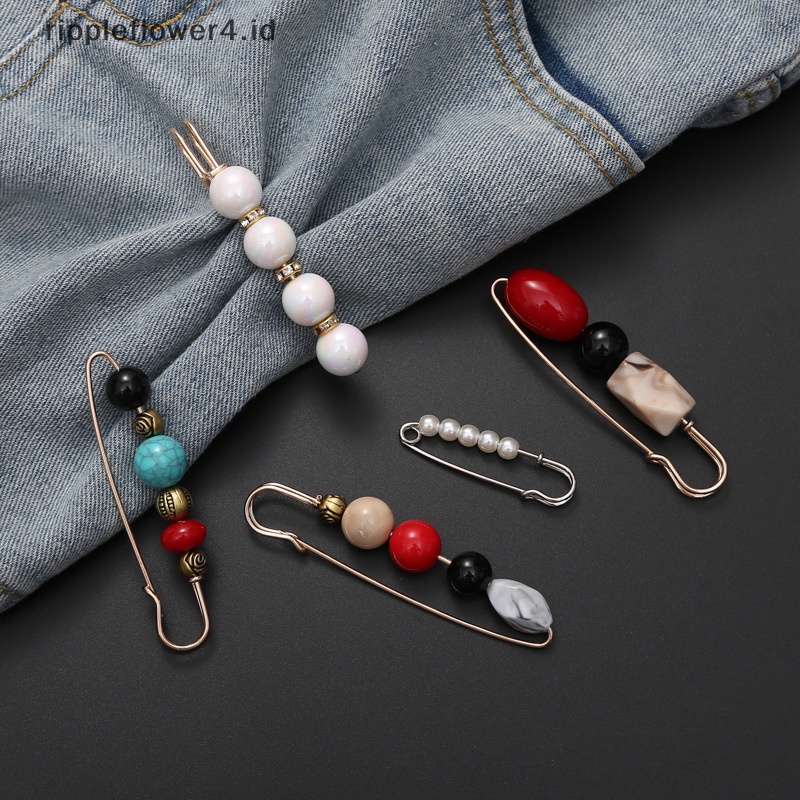 {rippleflower4.id} Fashion Klasik Batu Alam Bros Untuk Wanita Manik-Manik Vintage Ch Bros Tetap Safty Pin Elegan Kerah Pin Aksesoris Pakaian~