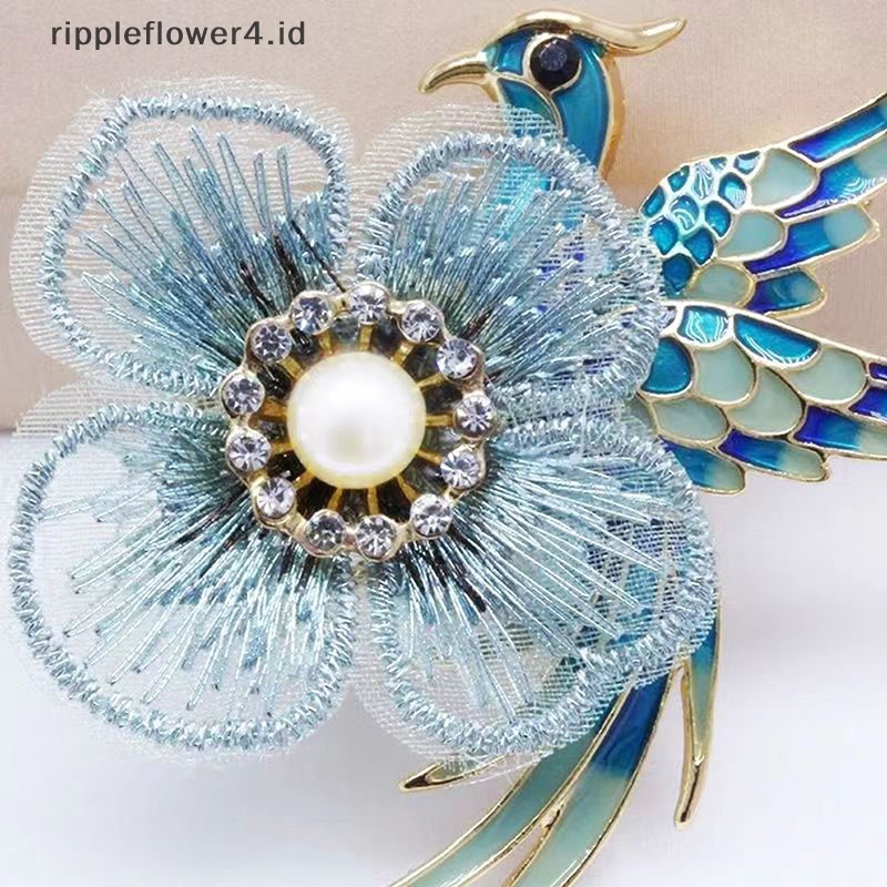 {rippleflower4.id} Fashion Bunga Mutiara Enamel Phoenix Burung Bros Pin Untuk Pakaian Wanita Aksesoris Pernikahan~