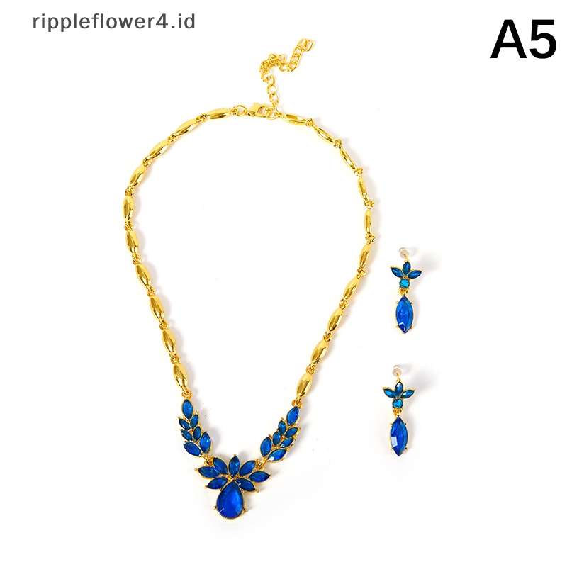 {rippleflower4.id} Kristal Bunga Kalung Anting Pengantin Set Perhiasan Paduan Akrilik Kalung Dua Potong Set Untuk Wanita Pesta Jewellery Female~