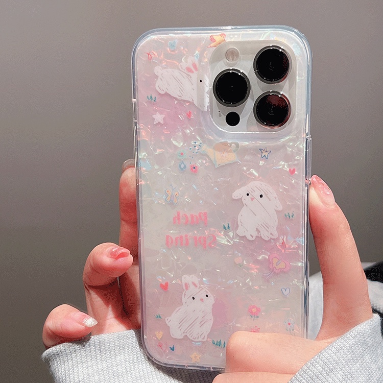 Ins Gaya Cocok Untuk iPhone 14 Pro Max Casing Ponsel iPhone Motif Kelinci Ganda Kompatibel Dengan Iphone13 13pro 13prm iPhone 11 11pro 14plus 12Pro Max Casing Ponsel TPU Tahan Guncangan