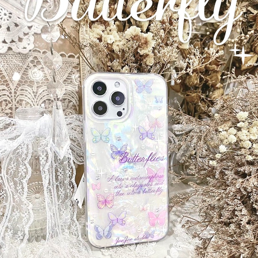 Ins Gaya Cocok Untuk iPhone 14 Pro Max Casing Ponsel iPhone Motif Kupu-Kupu Ganda Kompatibel Dengan Iphone13 13pro 13prm iPhone 11 11pro 14plus 12Pro Max Casing Ponsel TPU Tahan Guncangan