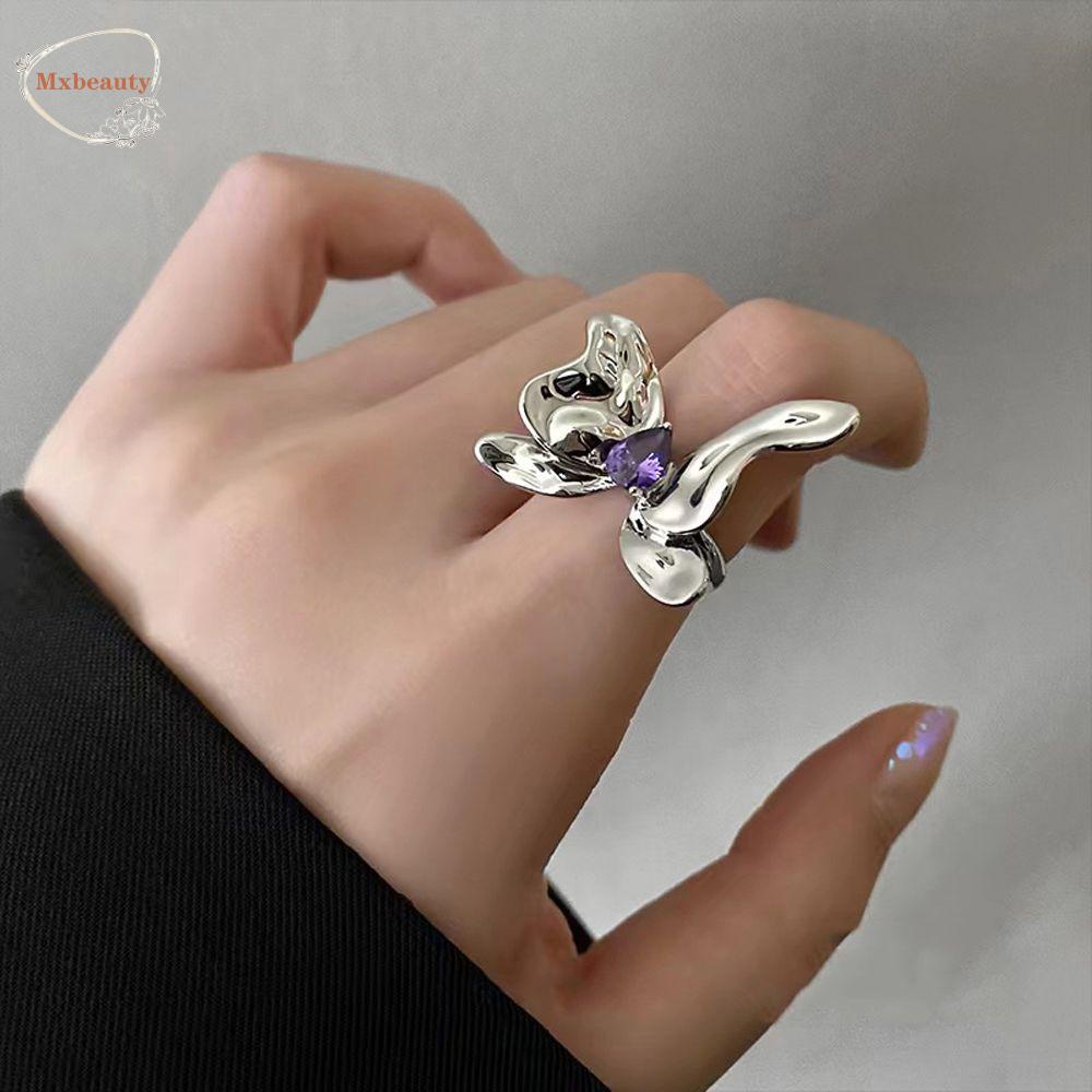 Mxbeauty Cincin Wanita Keren Unik Pasangan Cincin Kupu-Kupu Niche Desain Pembukaan Cincin Fashion Perhiasan