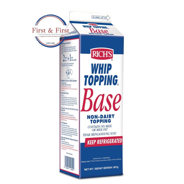 

New Arrival- Rich Whip Topping Base (1 x 12pcs) [Khusus Gojek/Grab]
