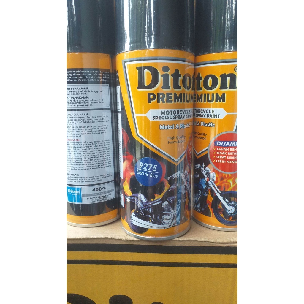 pilok Diton premium electric blue 9275 400cc pilox biru tua cat semprot tahan bensin cat semprot diton premium