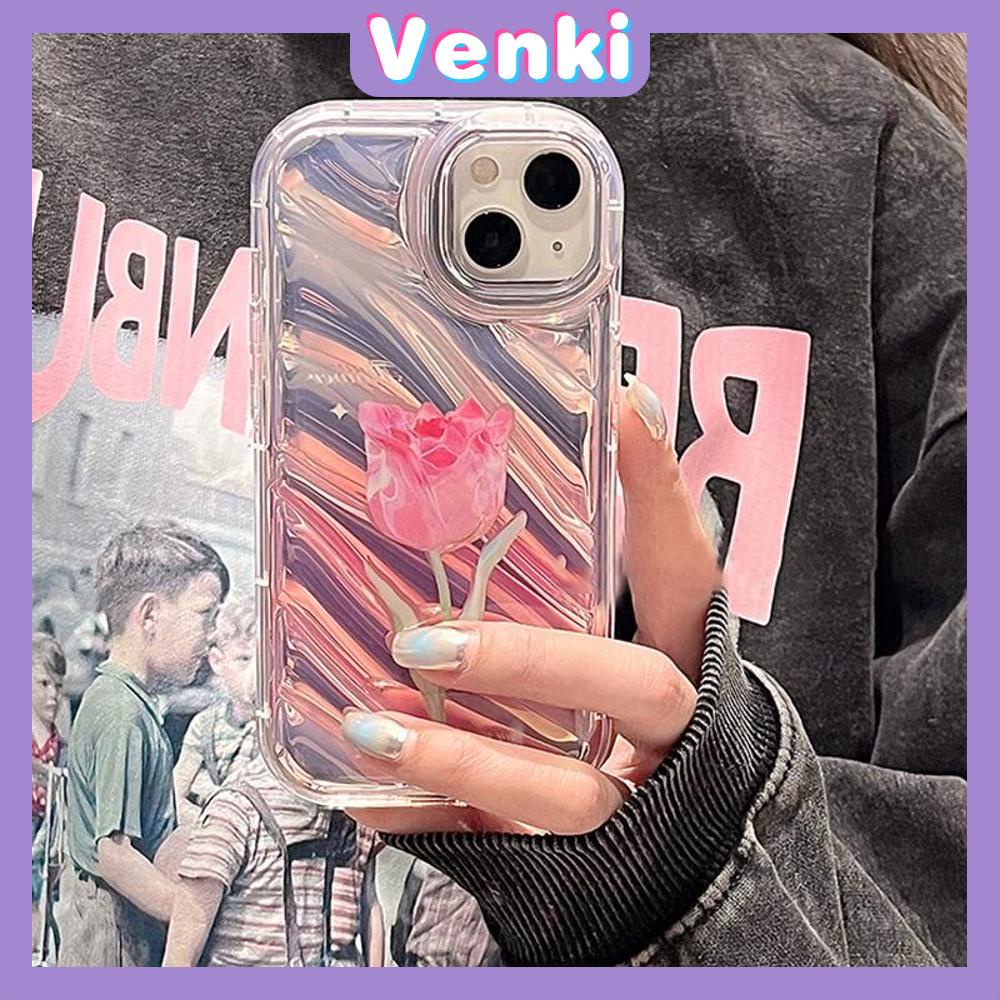 VENKI - Untuk iPhone 11 iPhone Case Laser Reflektif Bening Phone Case TPU Lembut Shockproof Airbag Phone Case Cantik Tulip Kompatibel dengan iPhone 14 13 Pro Max 12 Pro Max XR XR 7 8Plus