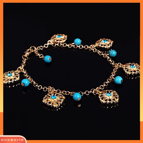 [WOD] Boho Double Layers Berlian Imitasi Bunga Turquoise Kaki Rantai Gelang Kaki Ankle Bracelet