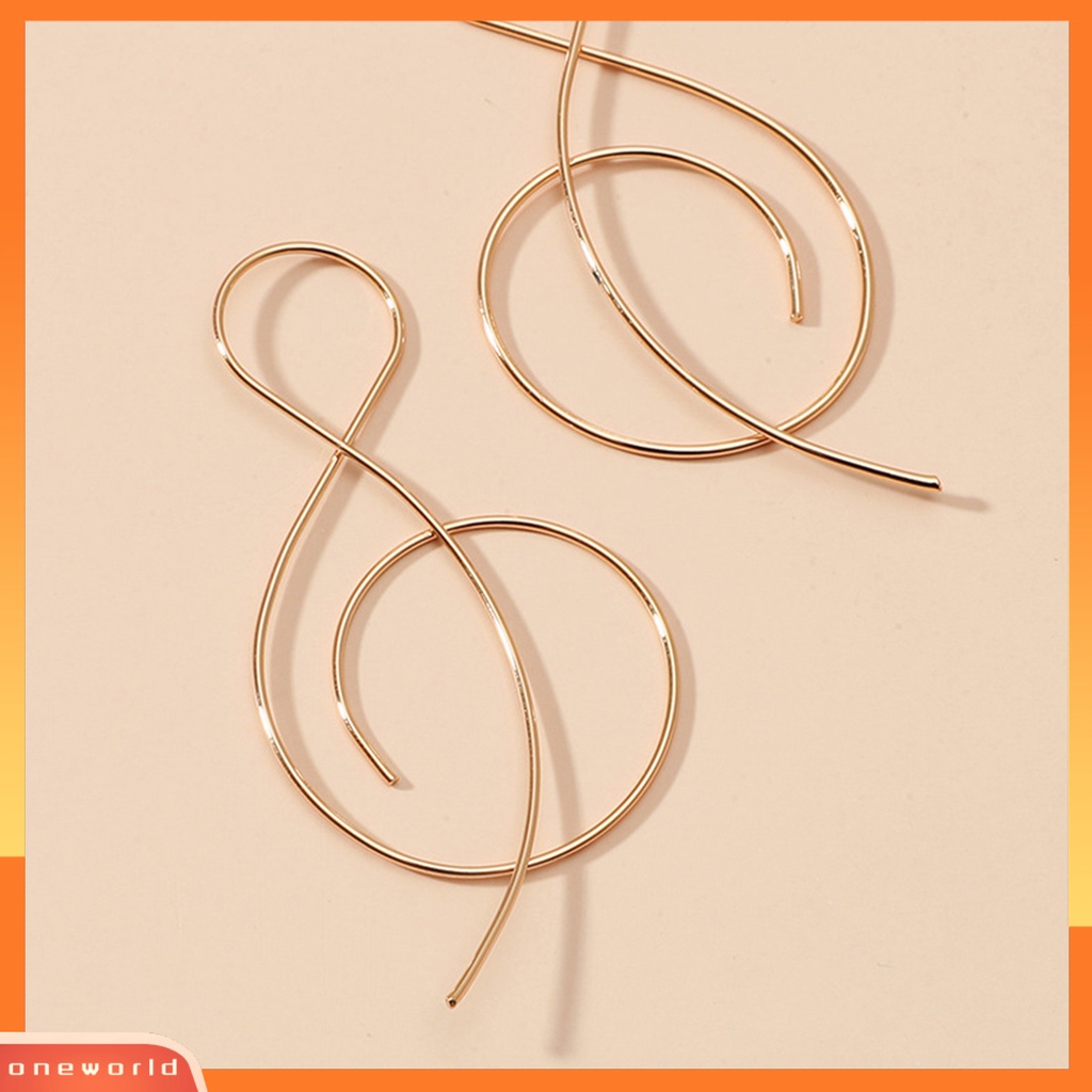 [WOD] 1pasang Ladies Creative Hoop Earrings Bentuk Catatan Musik Garis Sederhana Indah Berlebihan Anti Jatuh Drop Earrings Untuk Pergi Jalan