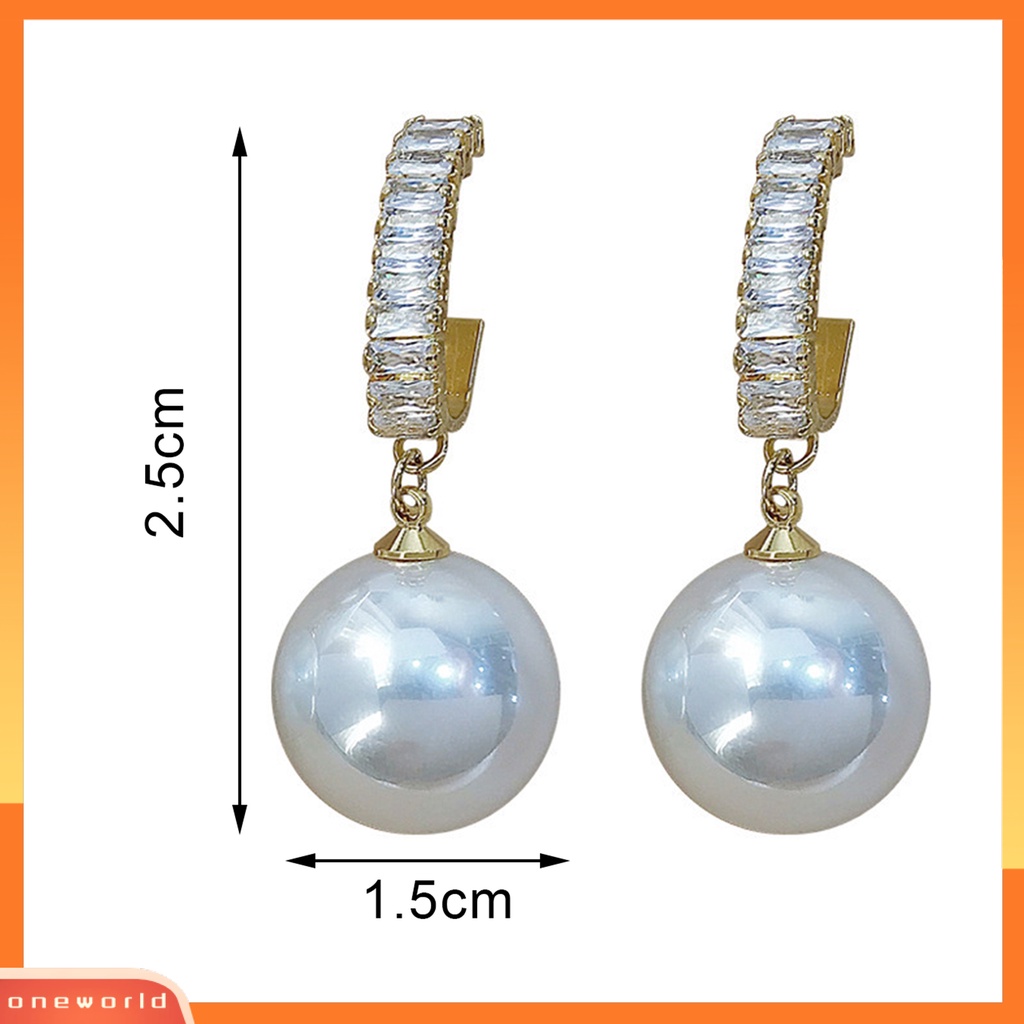 [WOD] 1pasang Anting Menjuntai Cubic Zircon Piercing Korea Fashion Mutiara Imitasi Wanita Besar Liontin Menjuntai Earrings Untuk Pesta