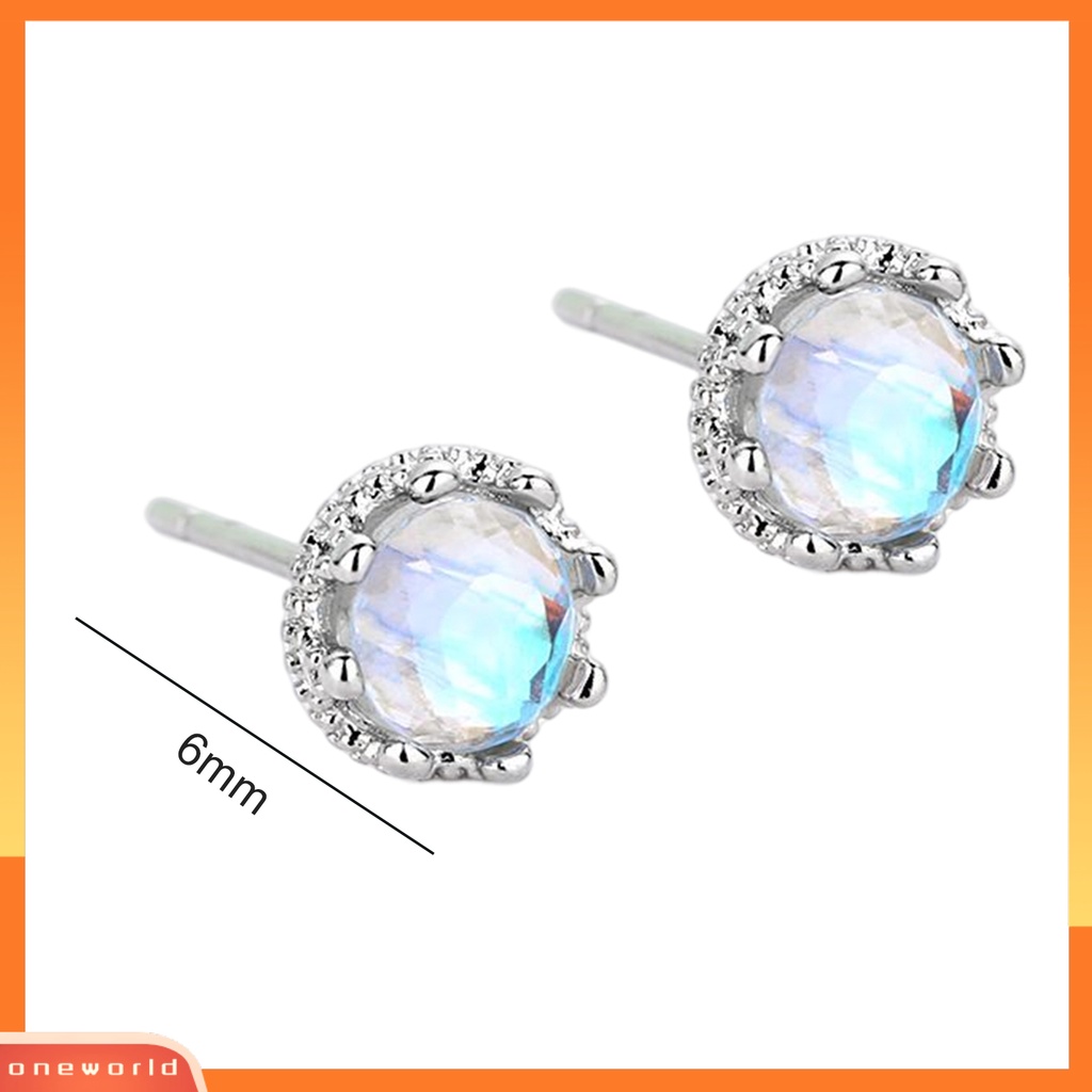 [WOD] 1pasang Ear Studs Gradient Gaya Klasik Temperamen Hias All-match Perhiasan Hadiah Bulat Wanita Mahkota Faux Moonstone Earrings Aksesoris Tunangan Untuk Pacaran