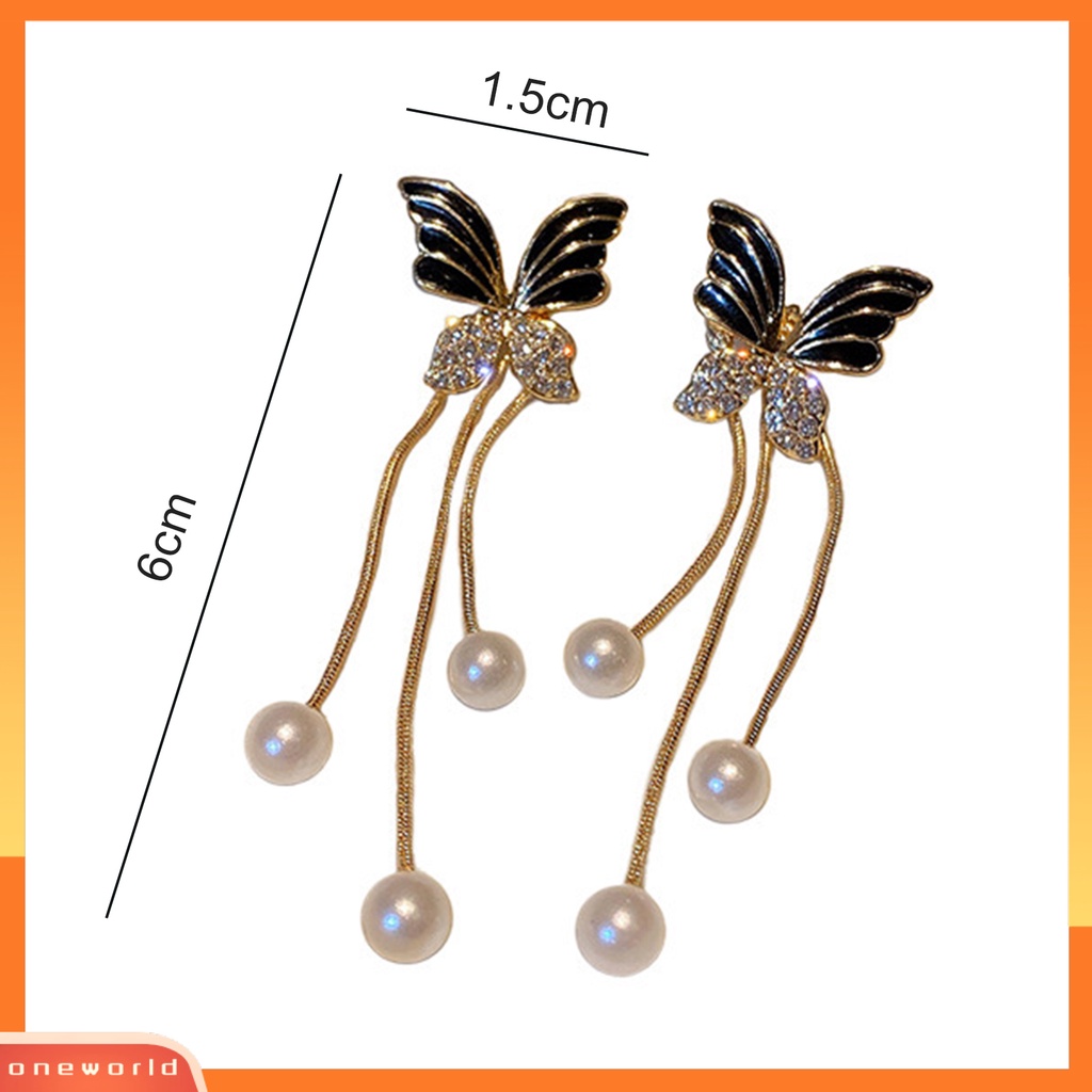 [WOD] 1pasang Anting Menjuntai Mutiara Imitasi Rumbai Berlian Imitasi Mengkilap Bertatahkan Temperamen Semua Pertandingan Perhiasan Hadiah Multi-Wear Wanita Fashion Kupu-Kupu Studs Earrings Untuk Pakaian Sehari-Hari