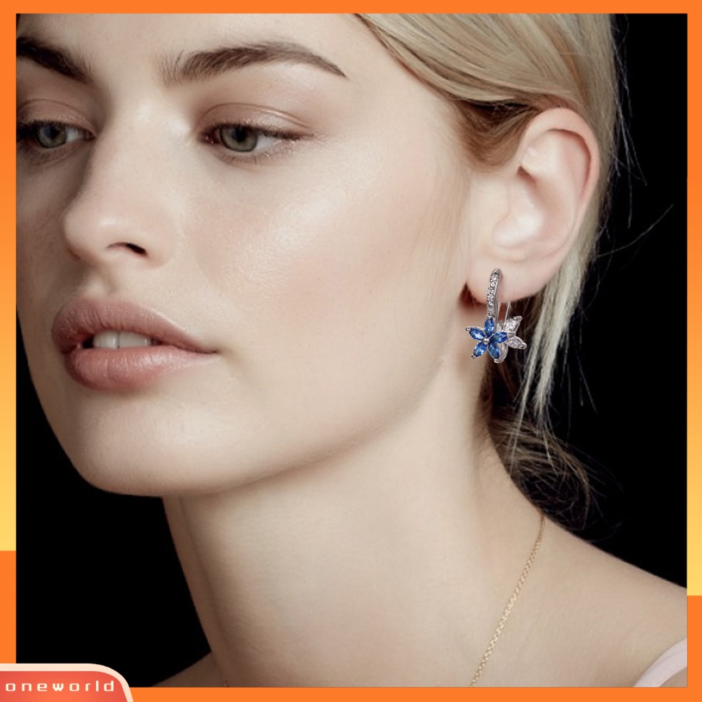 [WOD] 1pasang Anting Hoop Cubic Zirconia Batu Imitasi Bening Geometris Kilau Terang Poles Halus Hias Hadiah Wanita Snowflake Pendant Earrings Fashion Perhiasan Untuk Pacaran