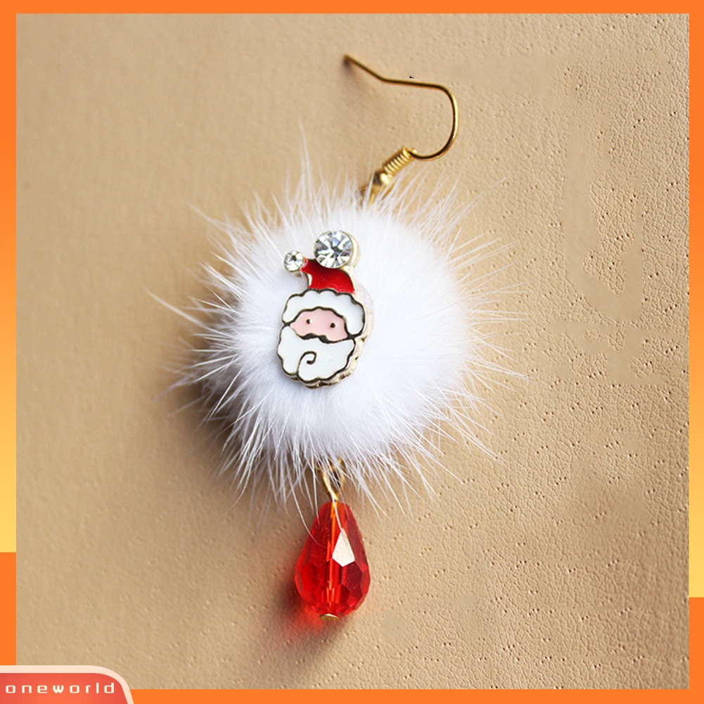 [WOD] Wanita Santa Claus Elk Pompom Berlian Imitasi Menjuntai Kait Anting Xmas Perhiasan Hadiah