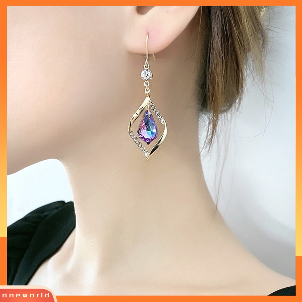 [WOD] 1pasang Anting Lady Menjuntai Bentuk Belah Ketupat Berlian Imitasi Mengkilap Indah Drop Earrings Untuk Hadiah