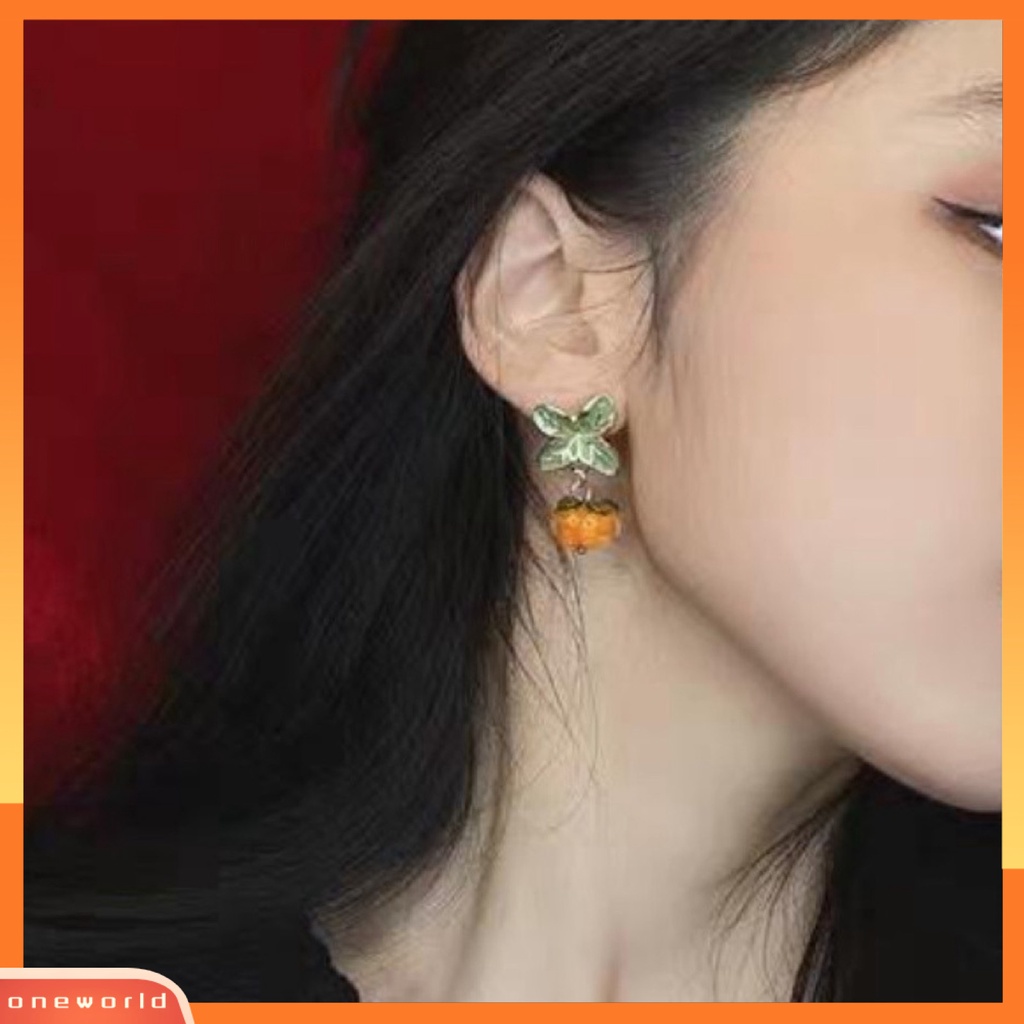 [WOD] 1pasang Anting Menjuntai Kaca Tindik Hidup Indah Buah Kesemek Drop Stud Earrings Perhiasan Acessories