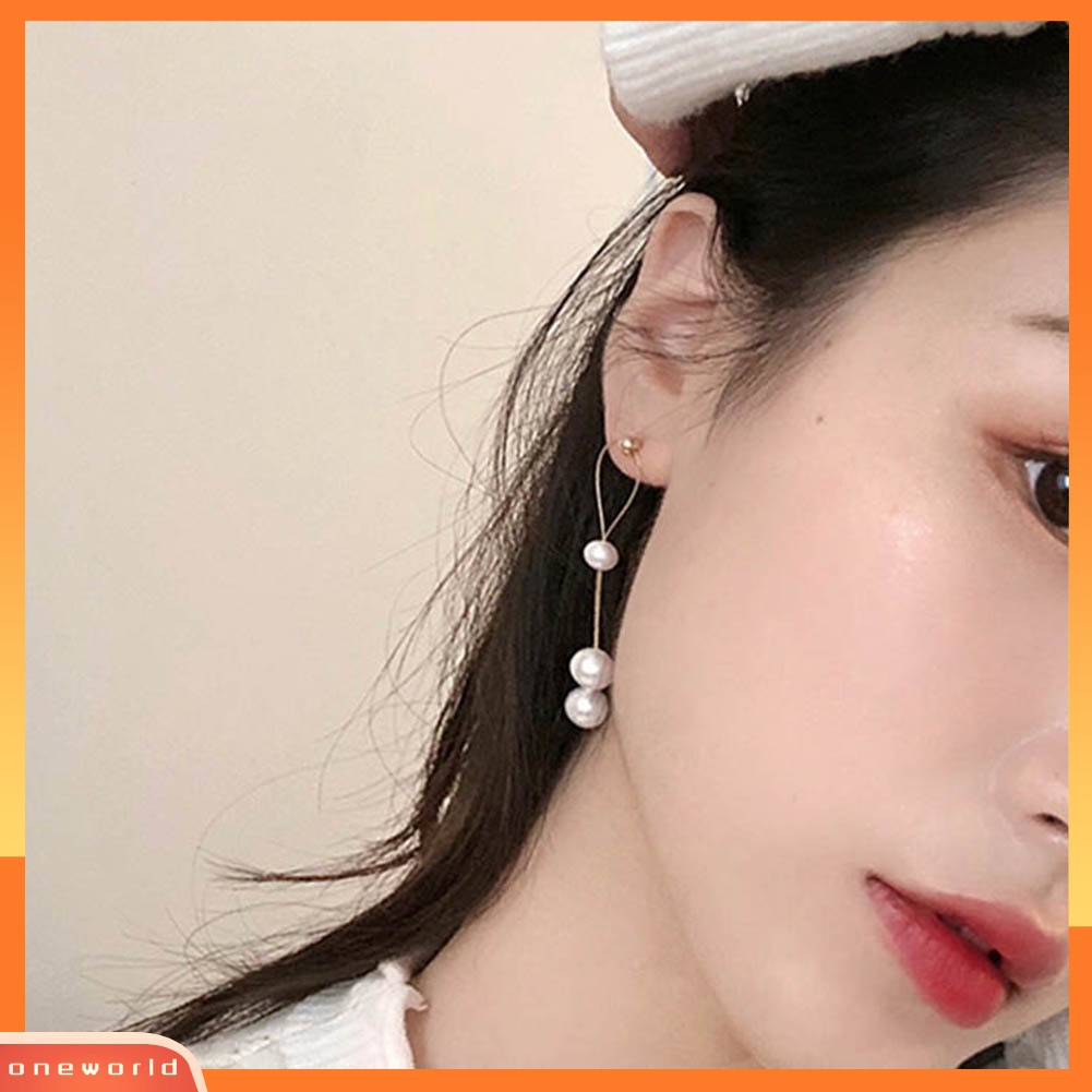 [WOD] Fashion Wanita Mutiara Imitasi Berlian Imitasi Hati Menjuntai Ear Stud Earrings Perhiasan Hadiah