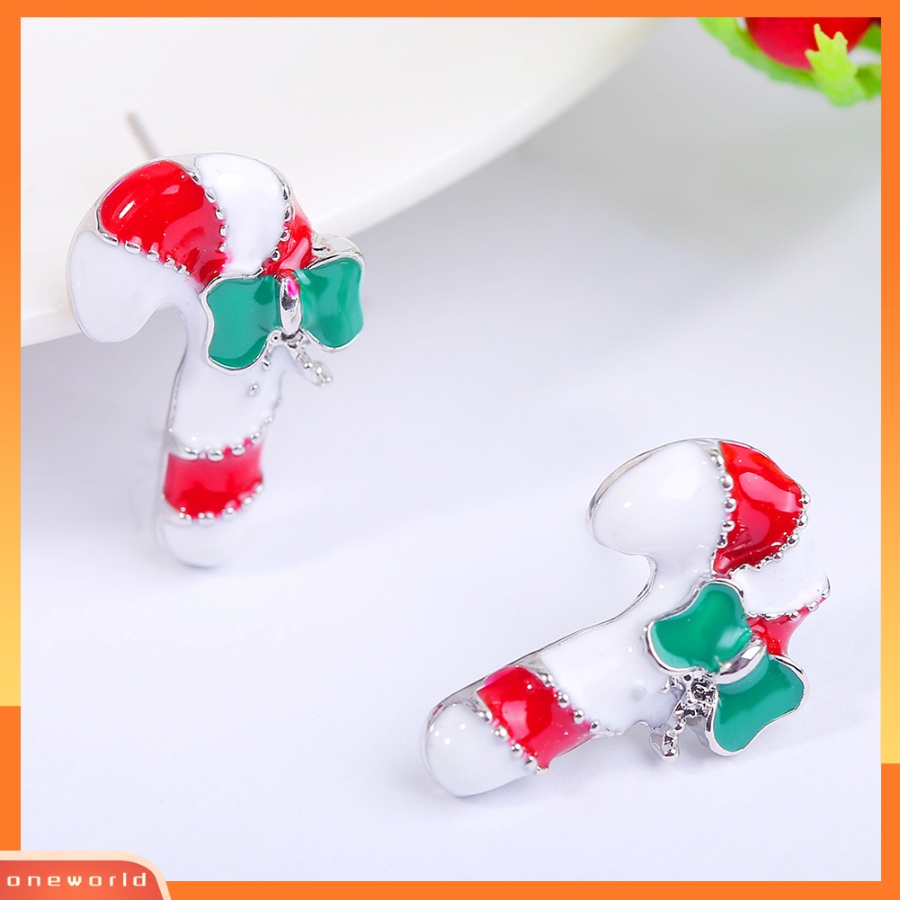 [WOD] Wanita Kreatif Natal Snowflake Candy Cane Stud Earrings Perhiasan Pesta Xmas